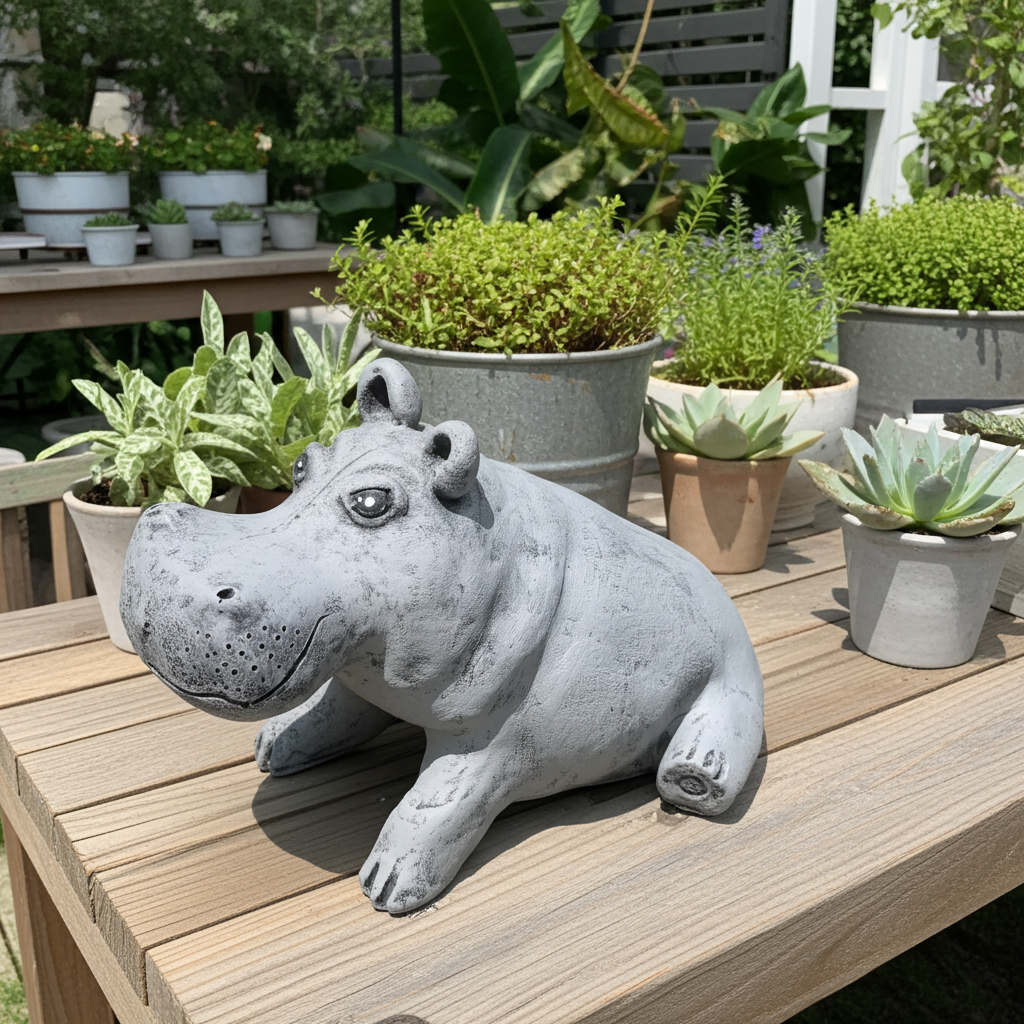 Garden statue hippo yoga 1