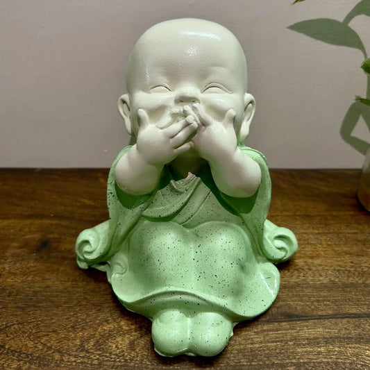 Poly stone laughing Baby Monk idol Buddha statue for outdoor garden, home decor - The Plant Shop