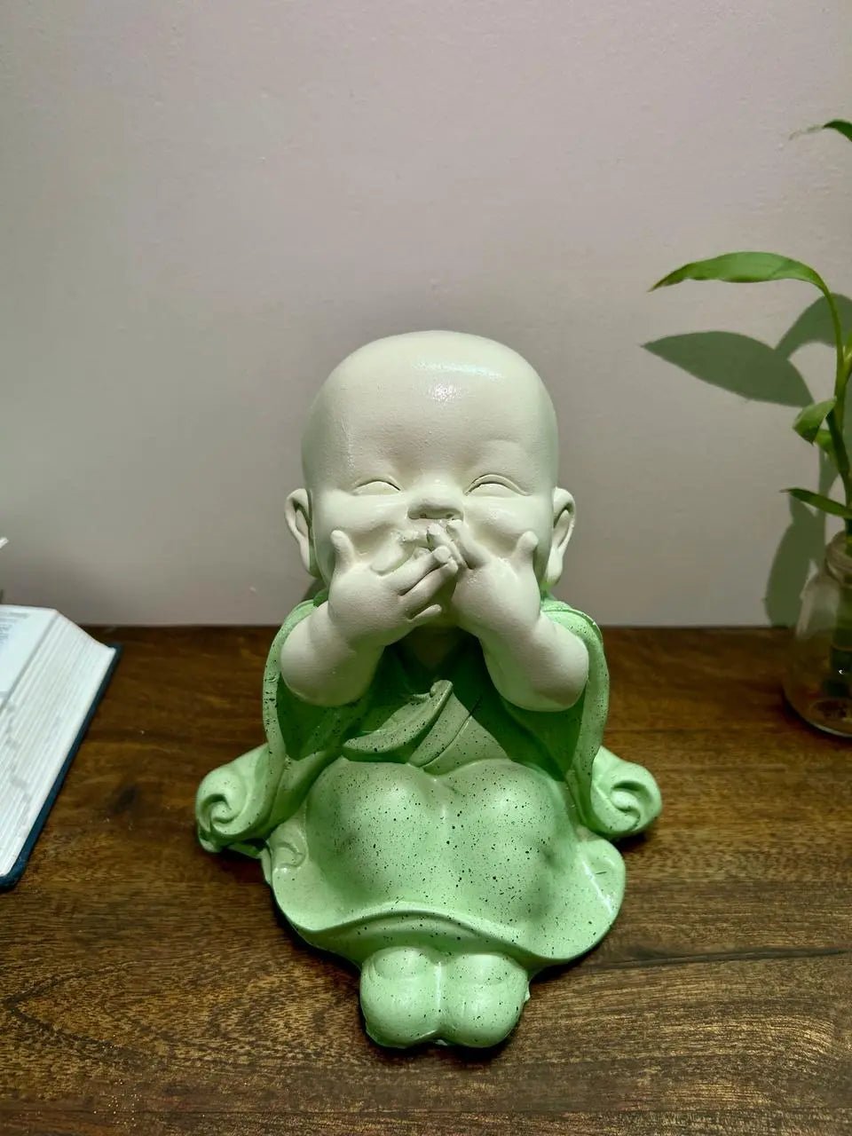 Poly stone laughing Baby Monk idol Buddha statue for outdoor garden, home decor - The Plant Shop