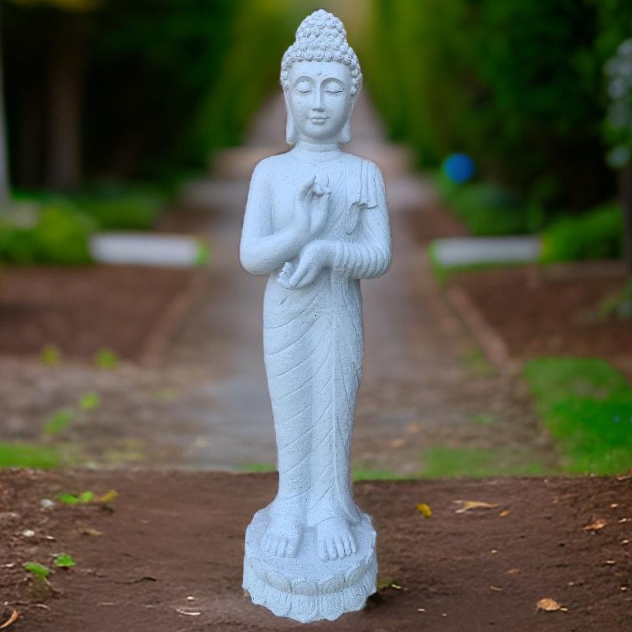 Buddha statue - standing position ideal for home and garden decor. - The Plant Shop