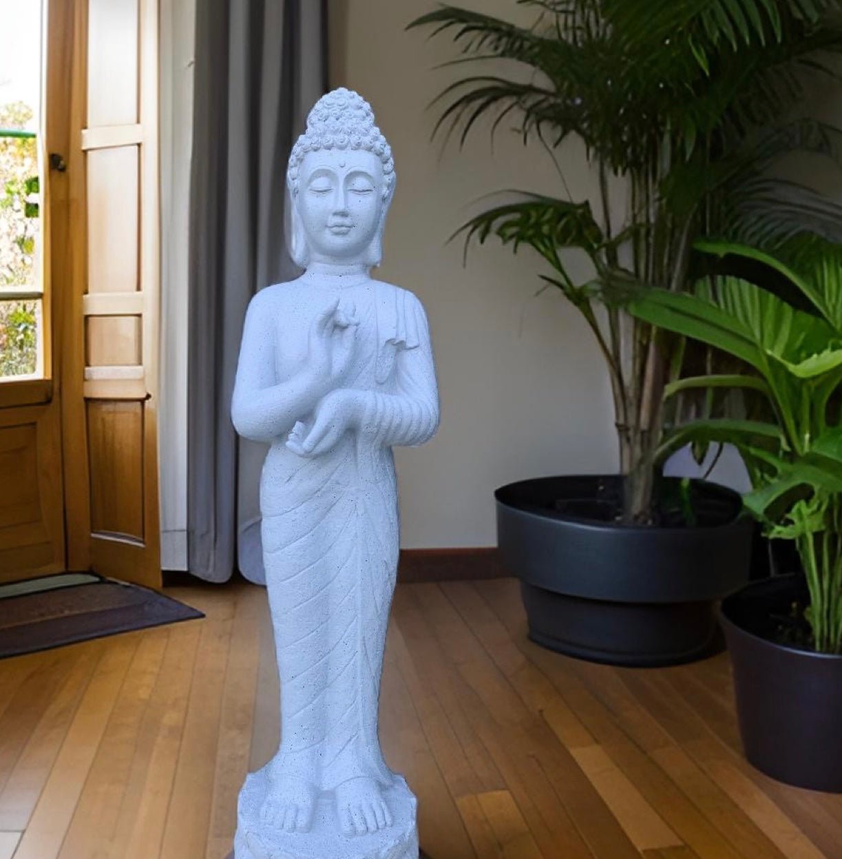 Buddha statue - standing position ideal for home and garden decor. - The Plant Shop