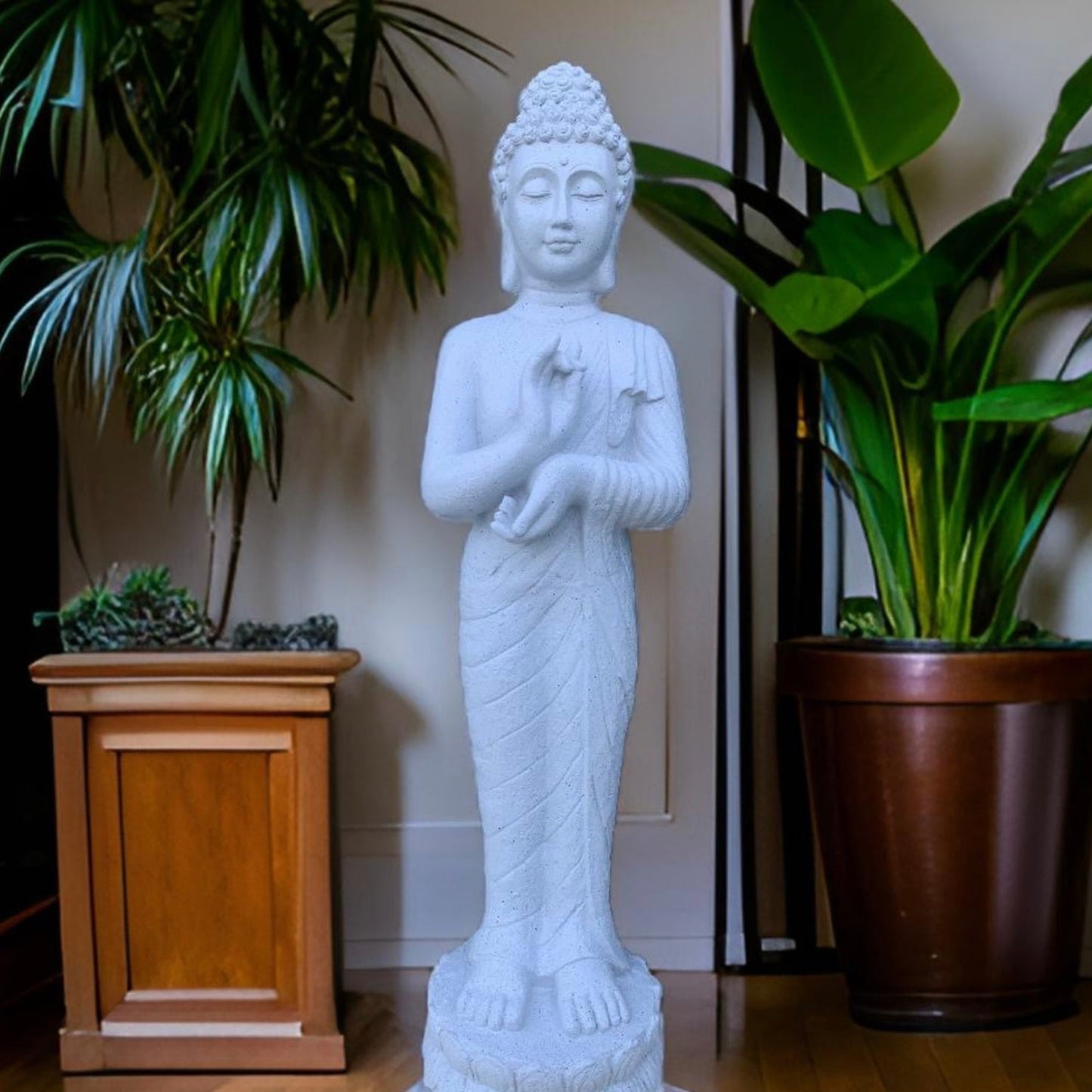 Buddha statue - standing position ideal for home and garden decor. - The Plant Shop